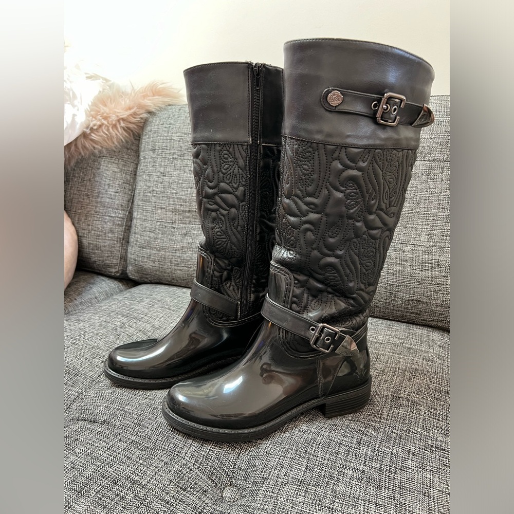 Posh Wellies Quilted Rain Boots Black Sz8/39
